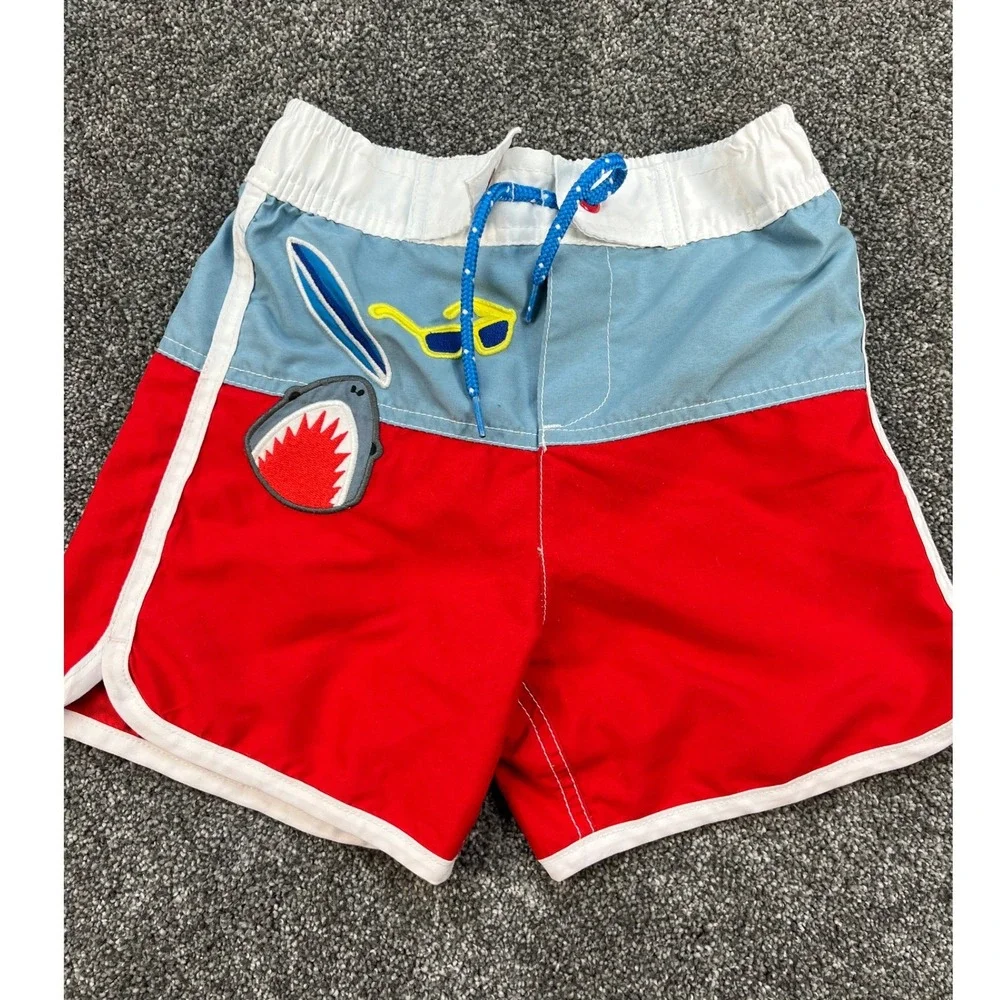 Mini Boden Swim Board Shorts Boys 6-7Y Shark Surfboard Sunglasses Colorblock